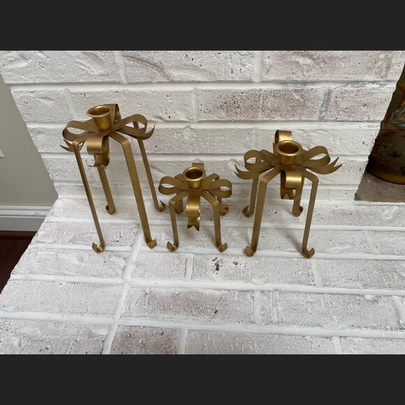 Vintage Bow Gift Wrap Box w/Ribbon Candle Holders ~ Set of 3 - Picture 2 of 10